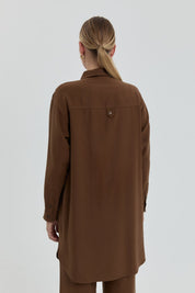 Pocket Detail Shirt Collar Modal Tunic - Light Brown