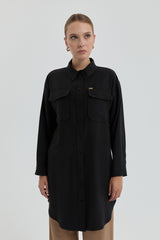 Pocket Detail Shirt Collar Modal Tunic - Black