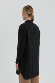 Pocket Detail Shirt Collar Modal Tunic - Black