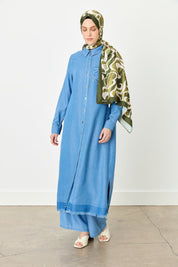 Pocket Detail Shirt Collar Tencel Long Tunic - Ice