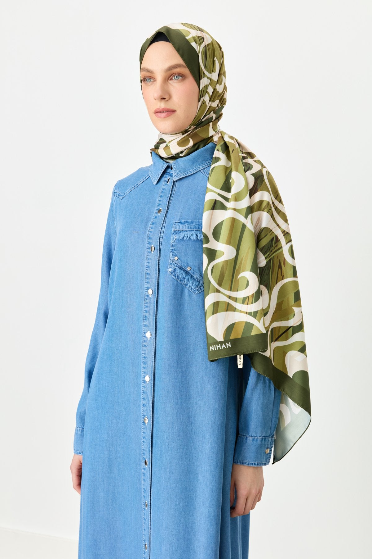 Pocket Detail Shirt Collar Tencel Long Tunic - Ice