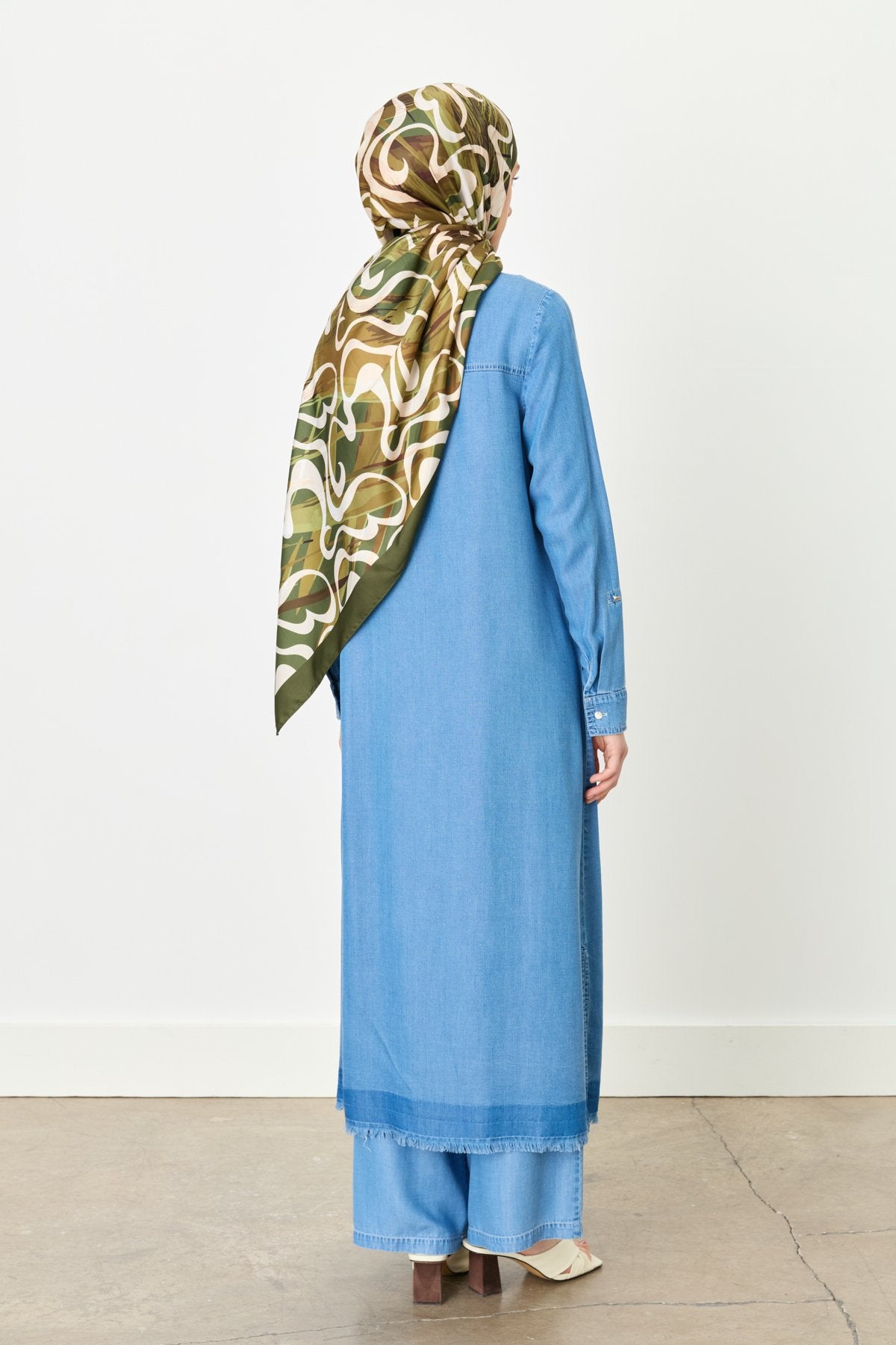 Pocket Detail Shirt Collar Tencel Long Tunic - Ice