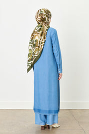 Pocket Detail Shirt Collar Tencel Long Tunic - Ice