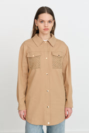 Cep Detaylı Kanvas Denim Ceket - Camel