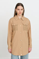 Canvas Denim Jacket with Pocket Detail - Camel