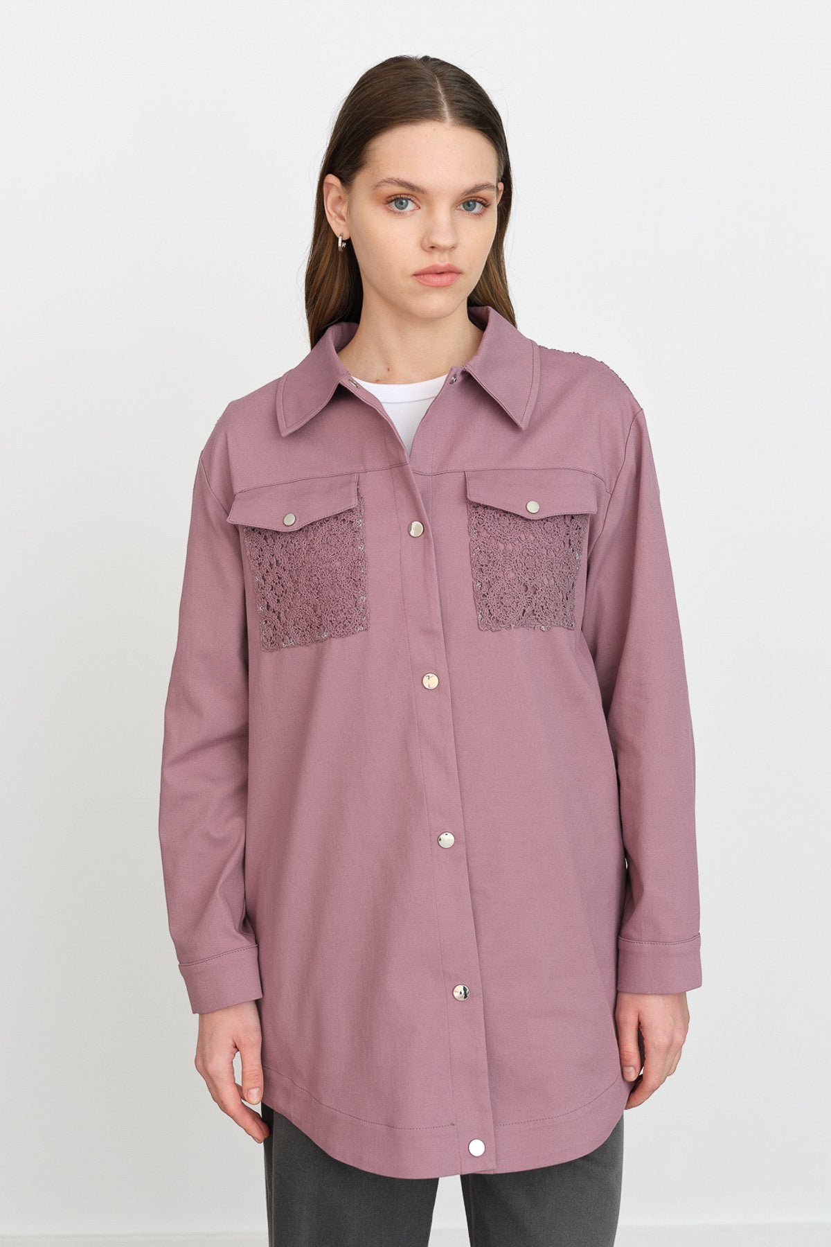 Cep Detaylı Kanvas Denim Ceket - Gül Kurusu