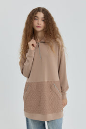 Cep Detaylı Kapitone Garnili Sweat - Camel