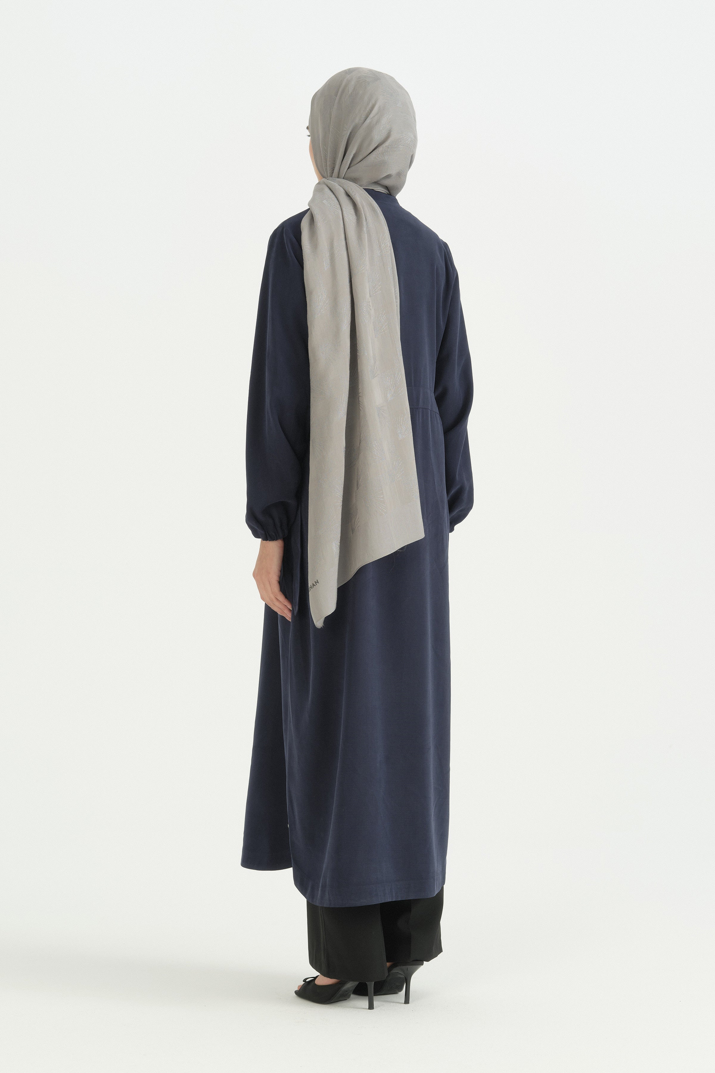 Cep Detaylı Kemerli Tencel Ferace - Lacivert