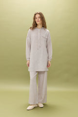 Linen Pants and Tunic Set with Pocket Details - Mink