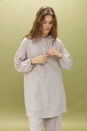 Linen Pants and Tunic Set with Pocket Details - Mink