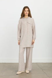 Linen Pants and Tunic Set with Pocket Details - Mink