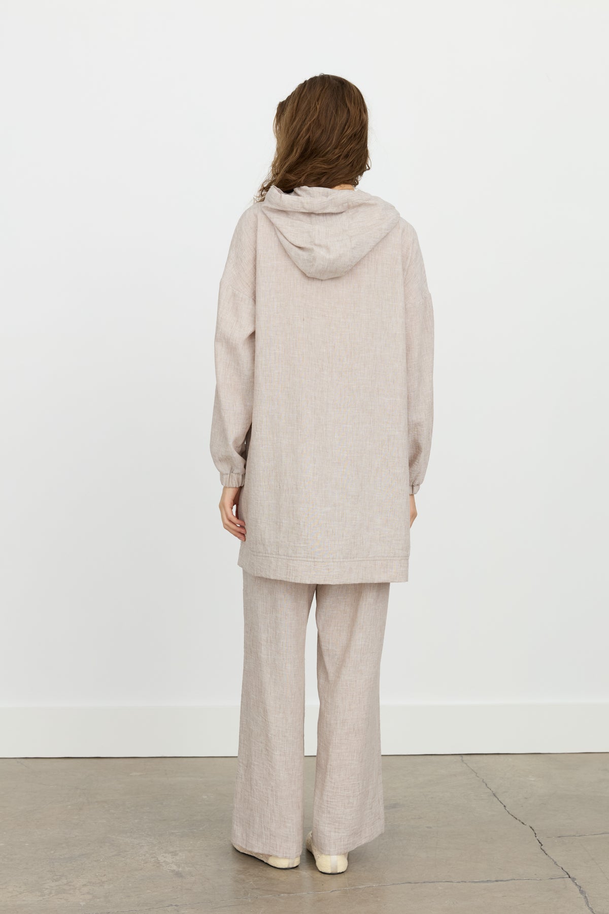 Linen Pants and Tunic Set with Pocket Details - Mink