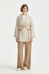 Pocket Detail Belted Wrap Linen Jacket - Beige