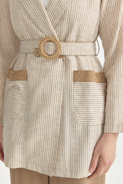 Pocket Detail Belted Wrap Linen Jacket - Beige