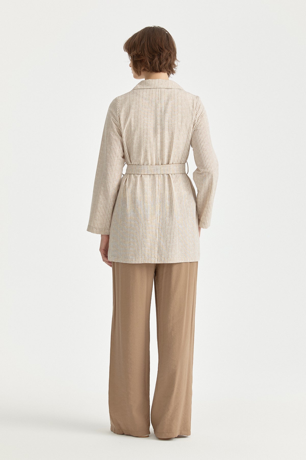 Pocket Detail Belted Wrap Linen Jacket - Beige