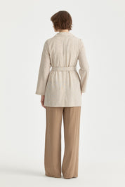 Pocket Detail Belted Wrap Linen Jacket - Beige