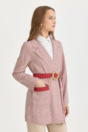 Linen Wrap Jacket with Pocket Detail and Belt - Burgundy