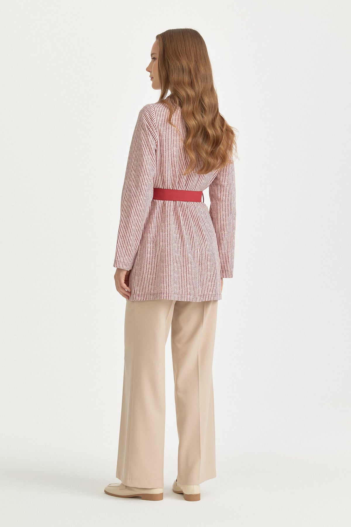 Linen Wrap Jacket with Pocket Detail and Belt - Burgundy