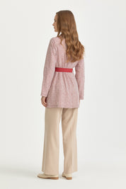 Linen Wrap Jacket with Pocket Detail and Belt - Burgundy