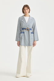 Pocket Detailed Belted Wrap Linen Jacket - Indigo