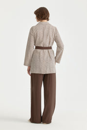 Pocket Detailed Belted Double-Breasted Linen Jacket - Coffee