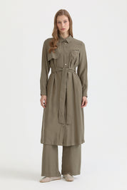 Pocket Detail Belted Modal Cover-up - Khaki