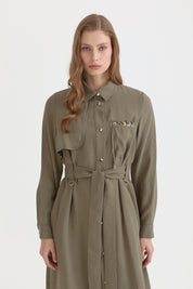 Pocket Detail Belted Modal Cover-up - Khaki