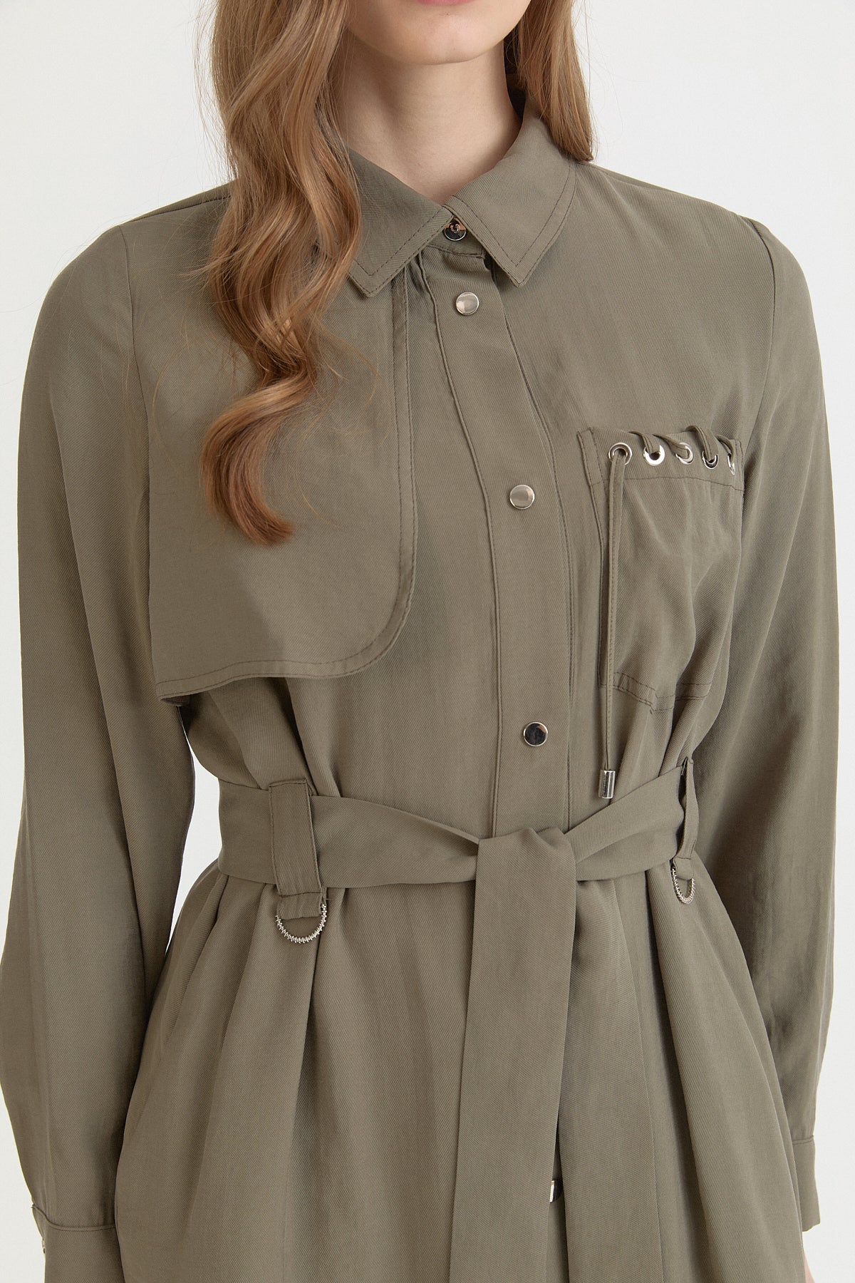 Pocket Detail Belted Modal Cover-up - Khaki