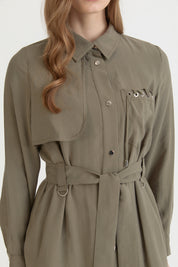 Pocket Detail Belted Modal Cover-up - Khaki