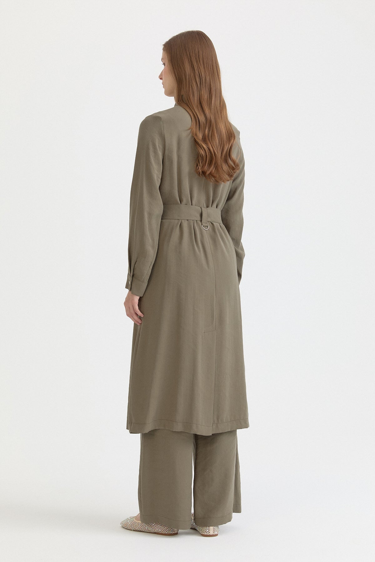 Pocket Detail Belted Modal Cover-up - Khaki