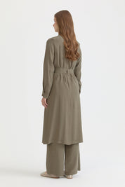 Pocket Detail Belted Modal Cover-up - Khaki