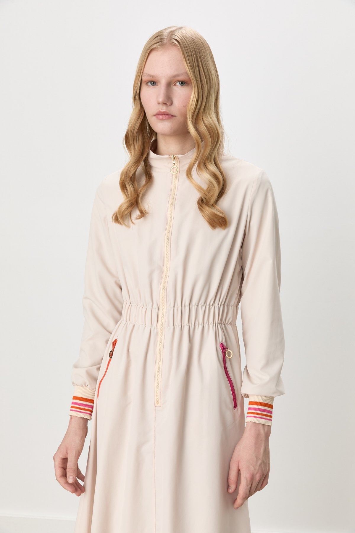 Maxi Dress with Pocket and Rib Details - Beige