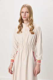 Maxi Dress with Pocket and Rib Details - Beige
