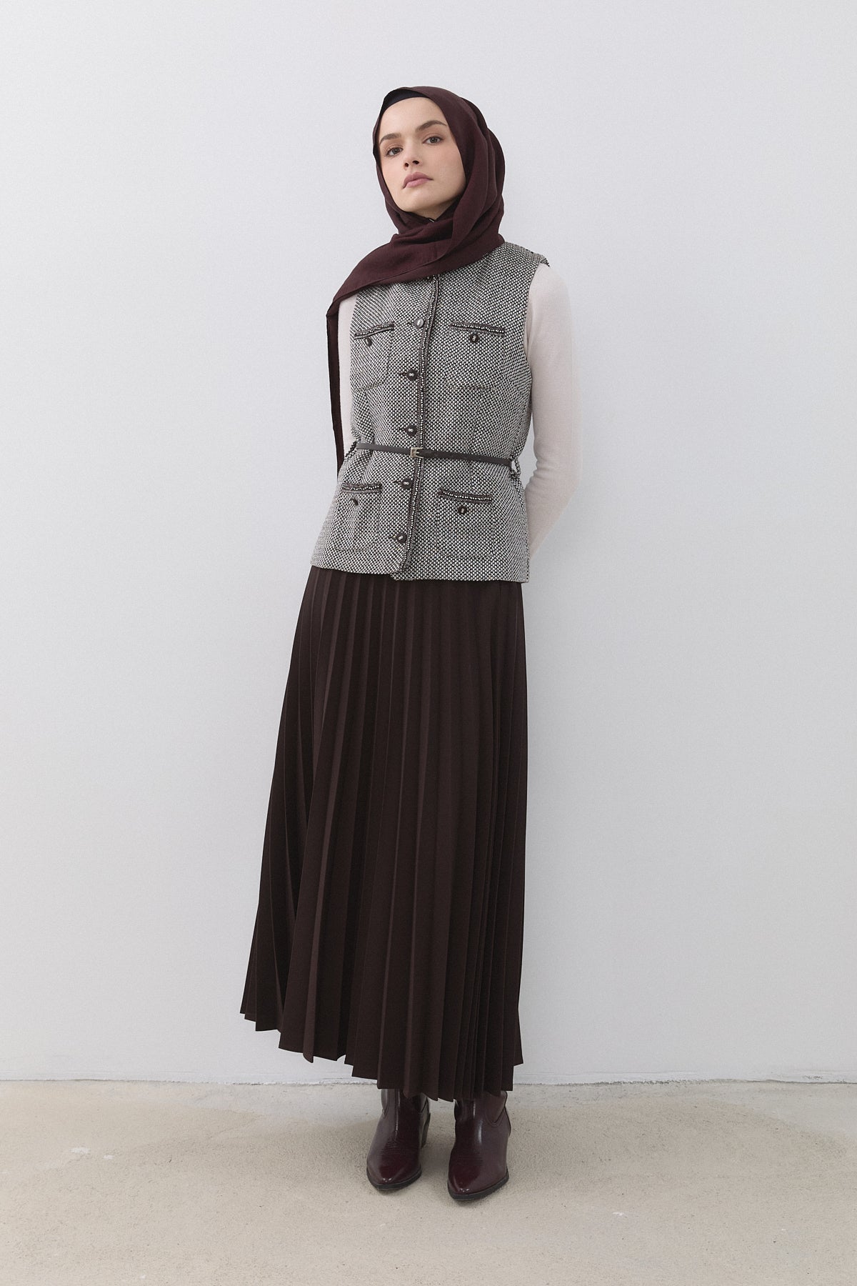Chanel Yelekli Etek Takım - Kahve