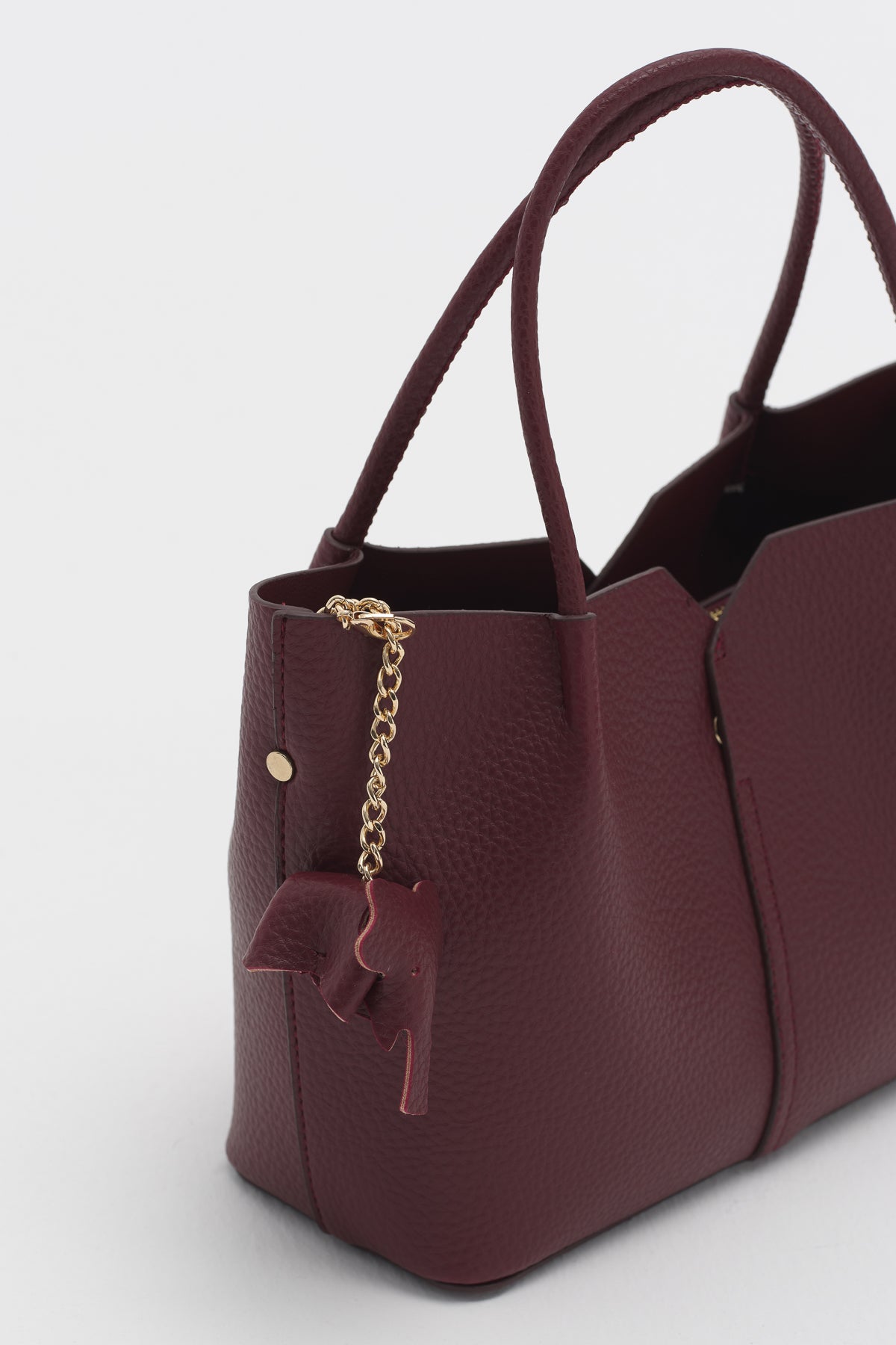 Satchel Bag with Charm - Burgundy