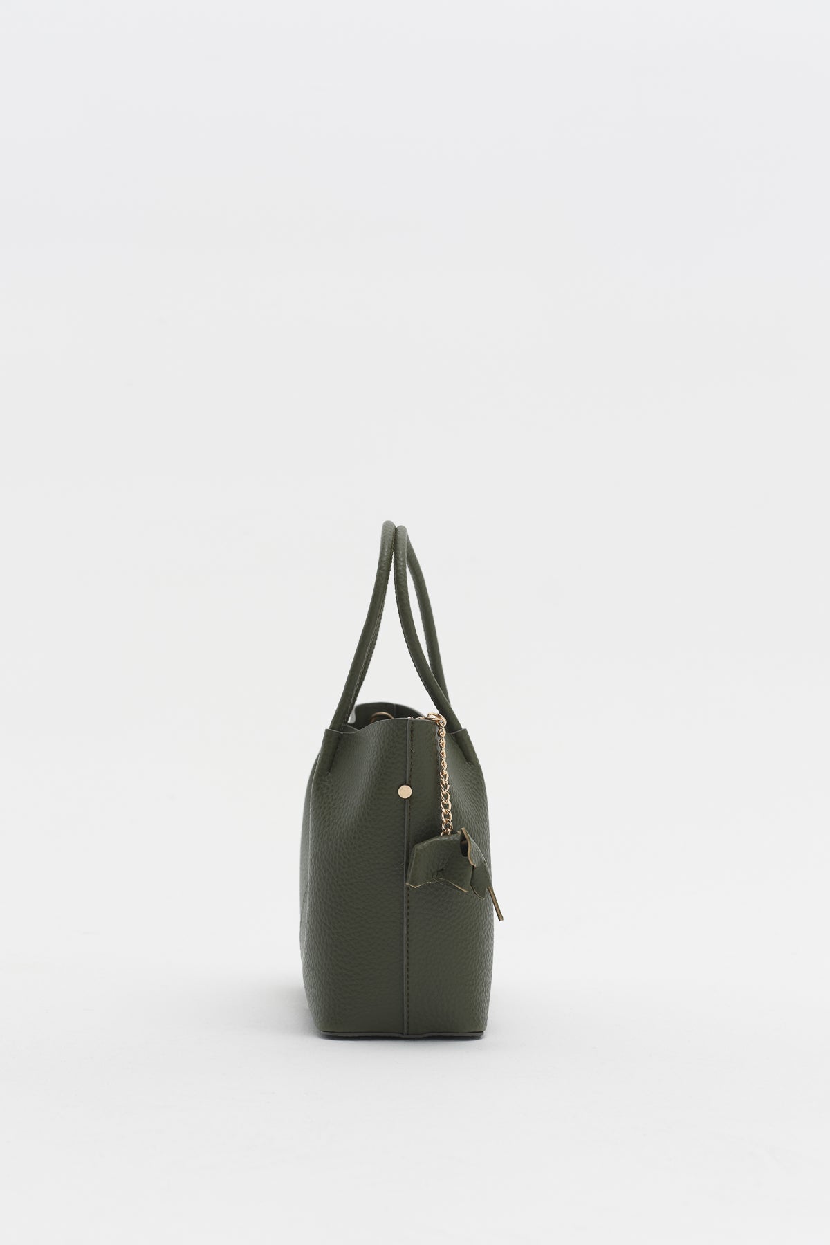 Satchel Bag with Charm Accessory - Khaki