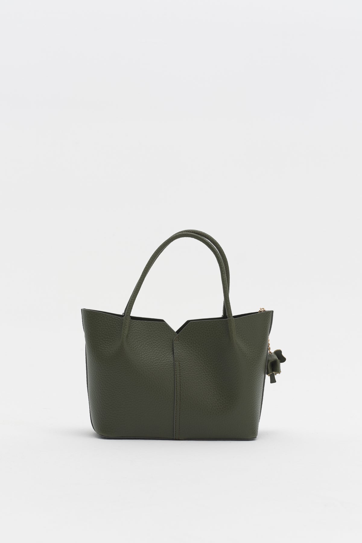 Satchel Bag with Charm Accessory - Khaki
