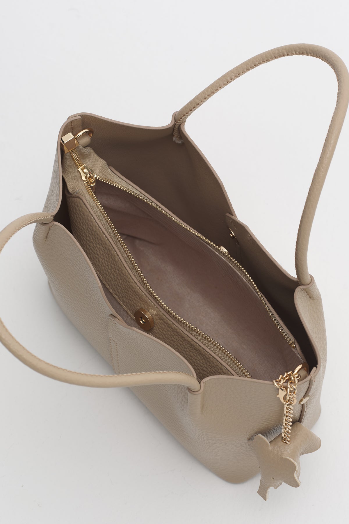 Charm Aksesuarlı Satchel Çanta - Vizon
