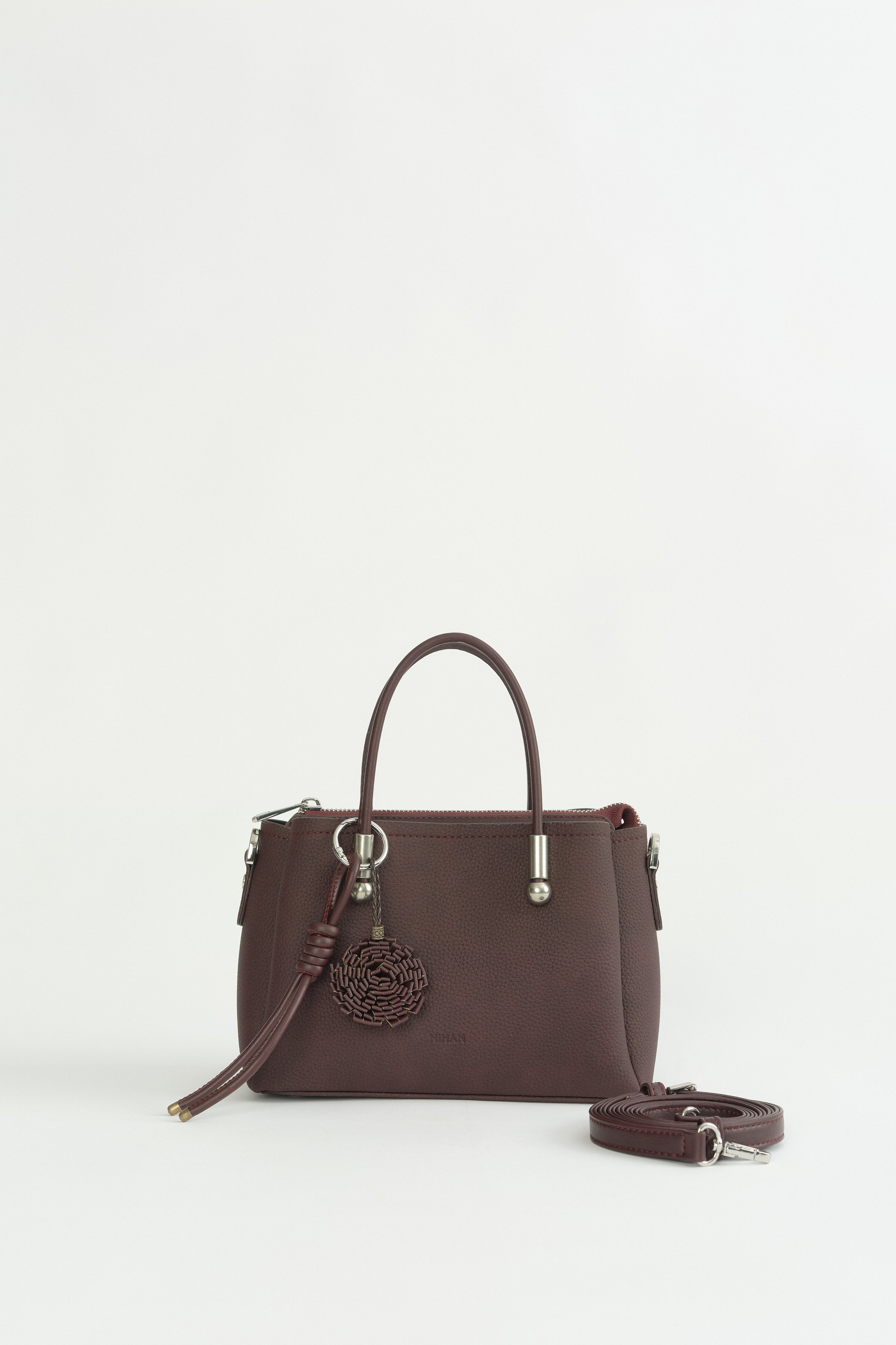 Charm Detaylı Tote Çanta - Mürdüm