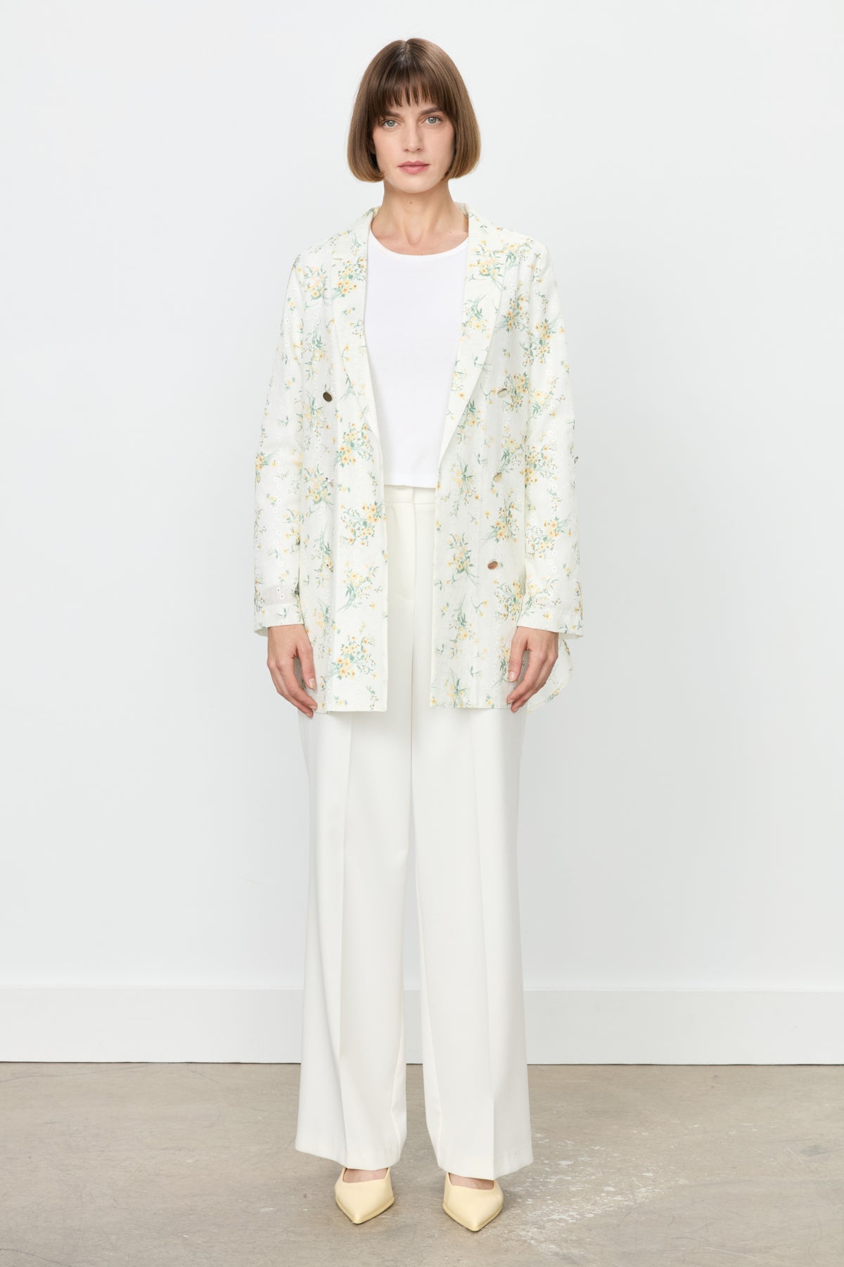 Çiçek Desenli Blazer Dantel Ceket - Haki