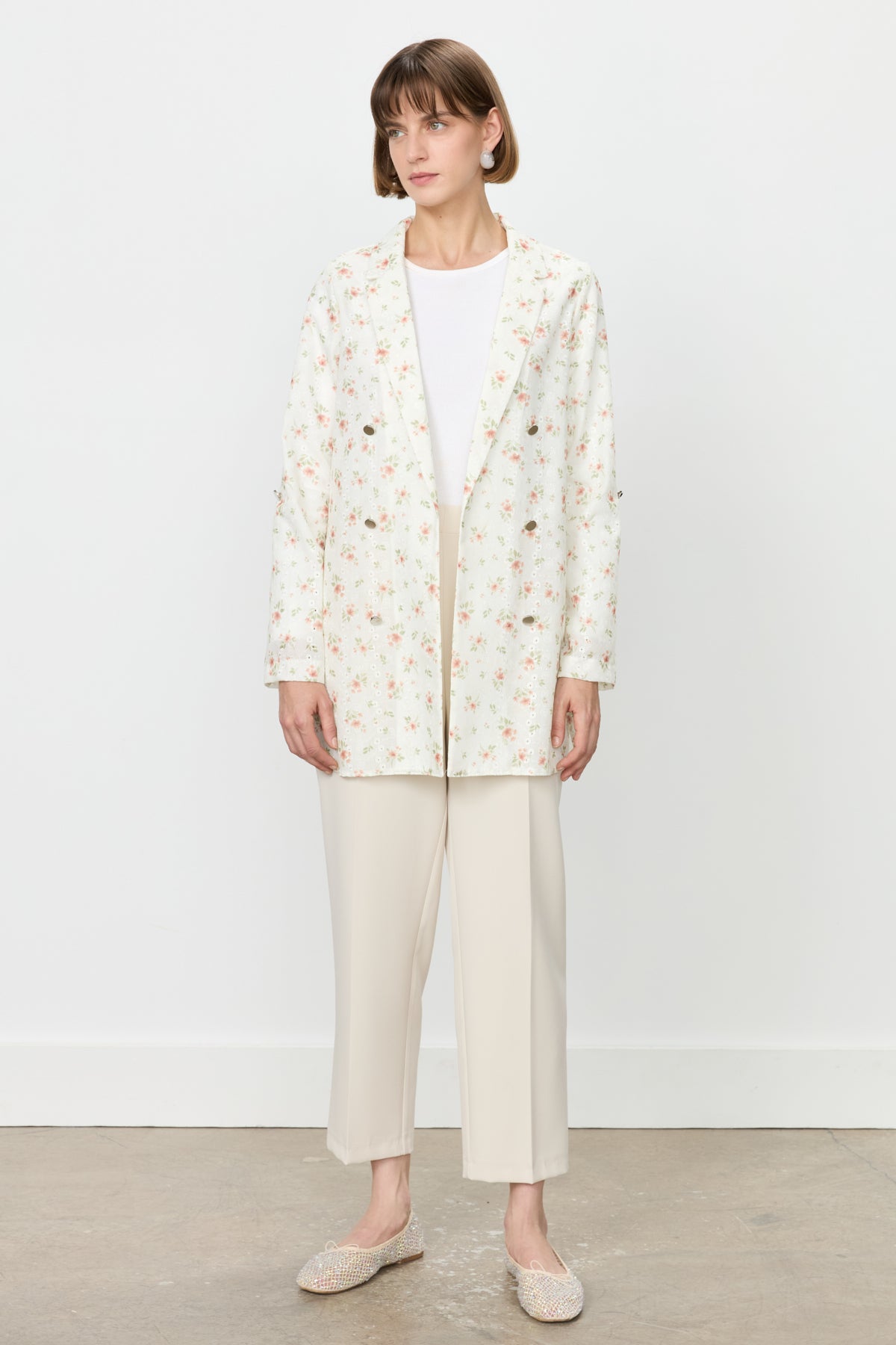 Floral Patterned Blazer Lace Jacket - Coffee