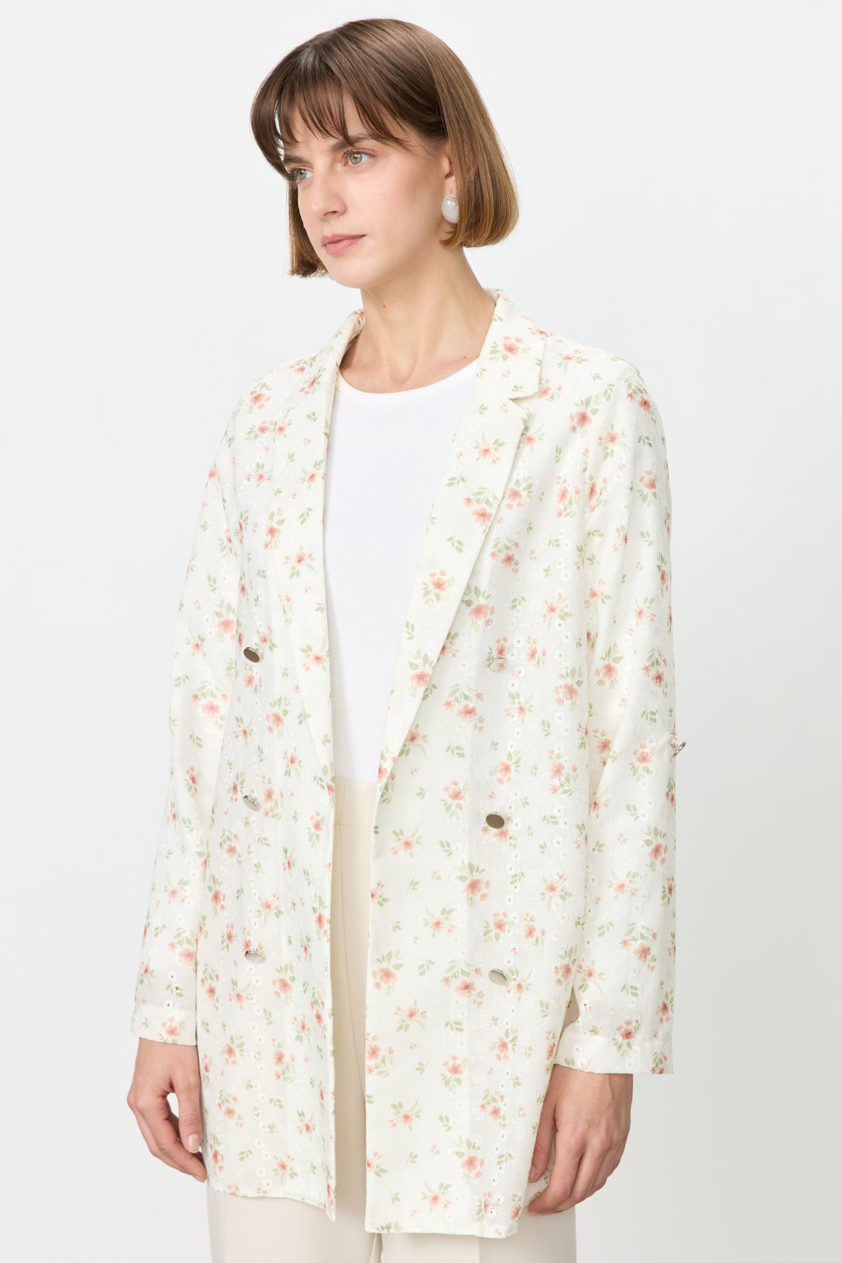 Floral Patterned Blazer Lace Jacket - Coffee