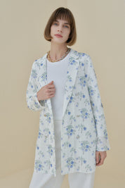 Çiçek Desenli Blazer Dantel Ceket - Mavi