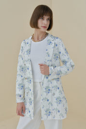 Çiçek Desenli Blazer Dantel Ceket - Mavi