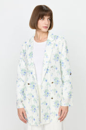 Çiçek Desenli Blazer Dantel Ceket - Mavi