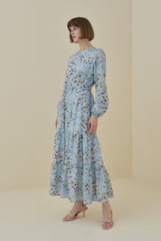 Floral Print Skirt with Gathered Embroidered Dress - Mint