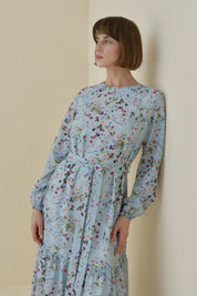 Floral Print Skirt with Gathered Embroidered Dress - Mint