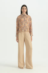 Floral Print Oversized Crop Shirt - Salmon