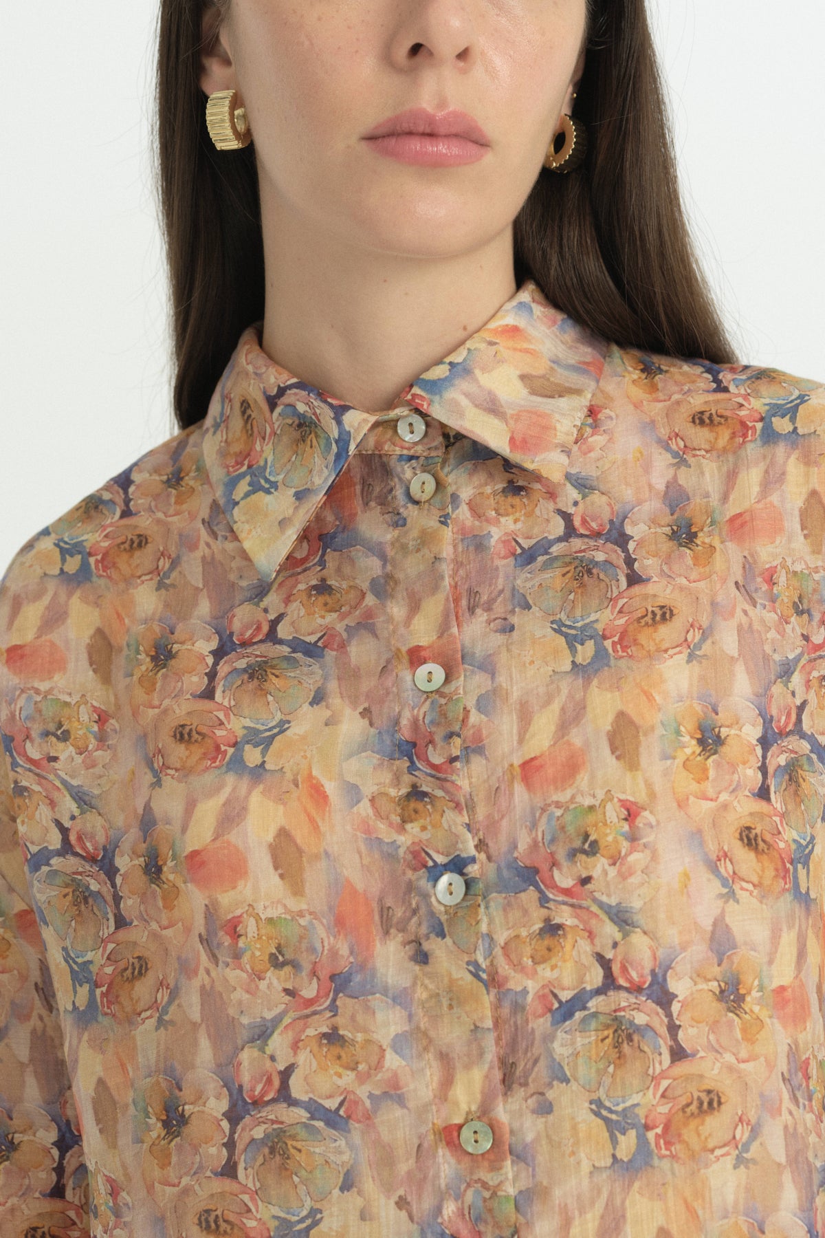 Floral Print Oversized Crop Shirt - Salmon