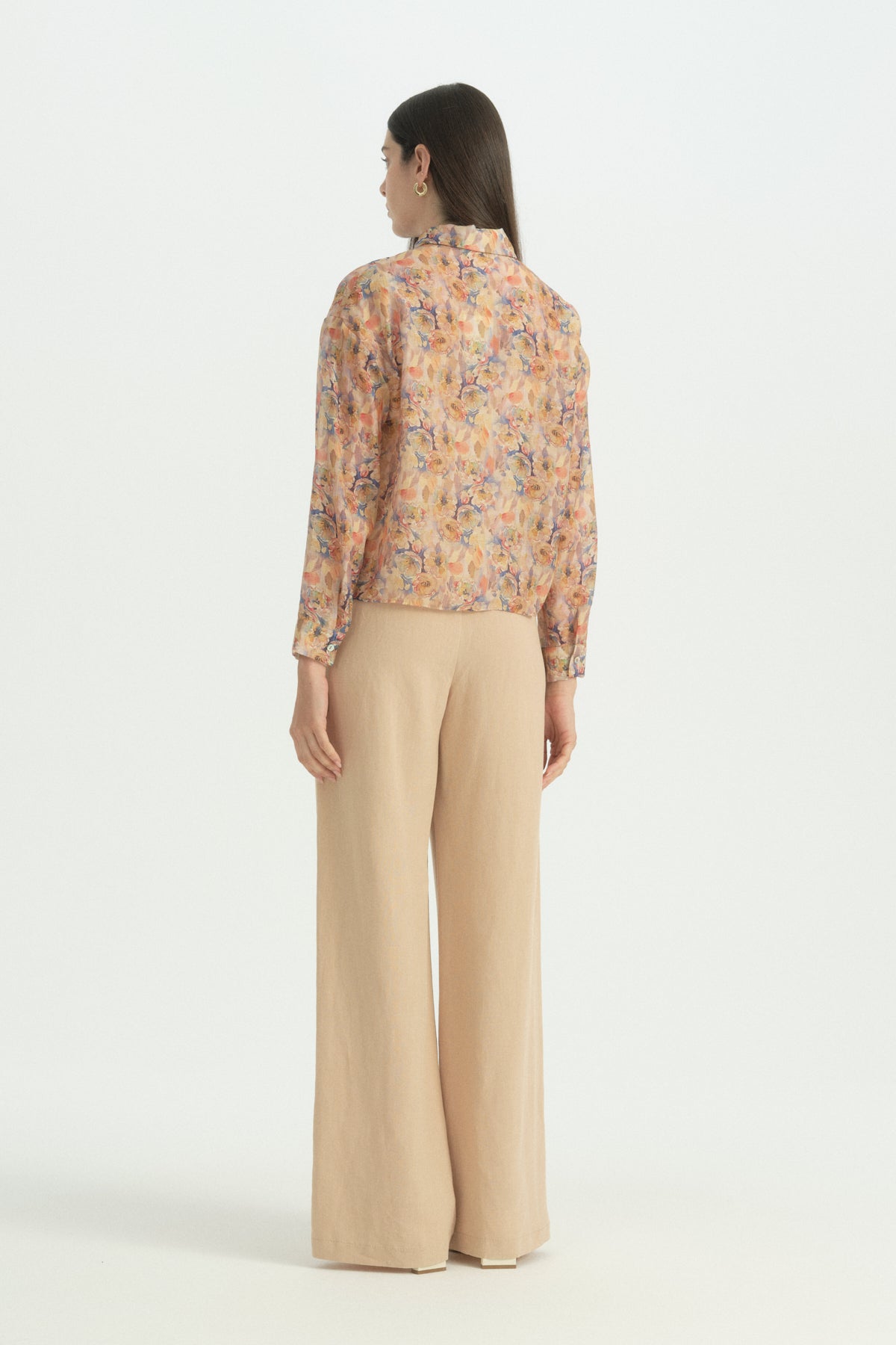 Floral Print Oversized Crop Shirt - Salmon